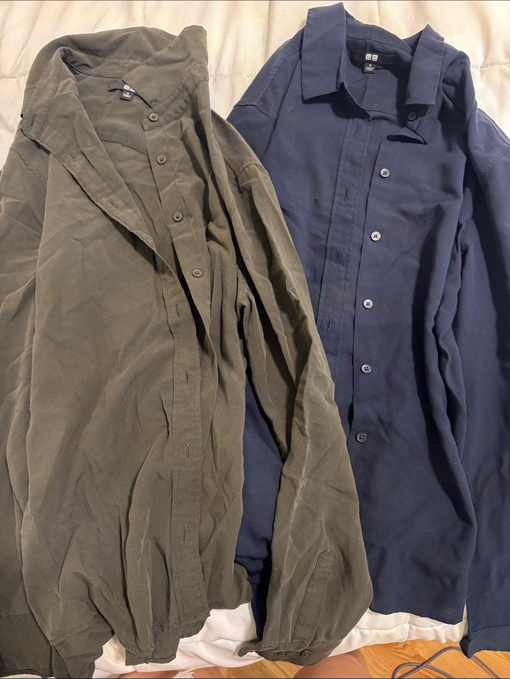 Uniqlo Button-Down Shirt Pair — Olive Green & Navy Blue